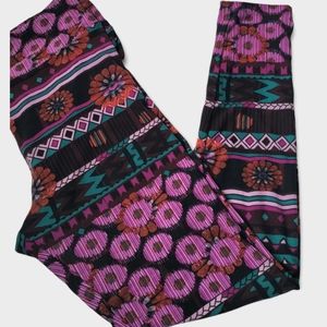 LuLaRoe - Tall & Curvy Black, Maroon, Purple - Floral & Shapes Leggings - Sz XL
